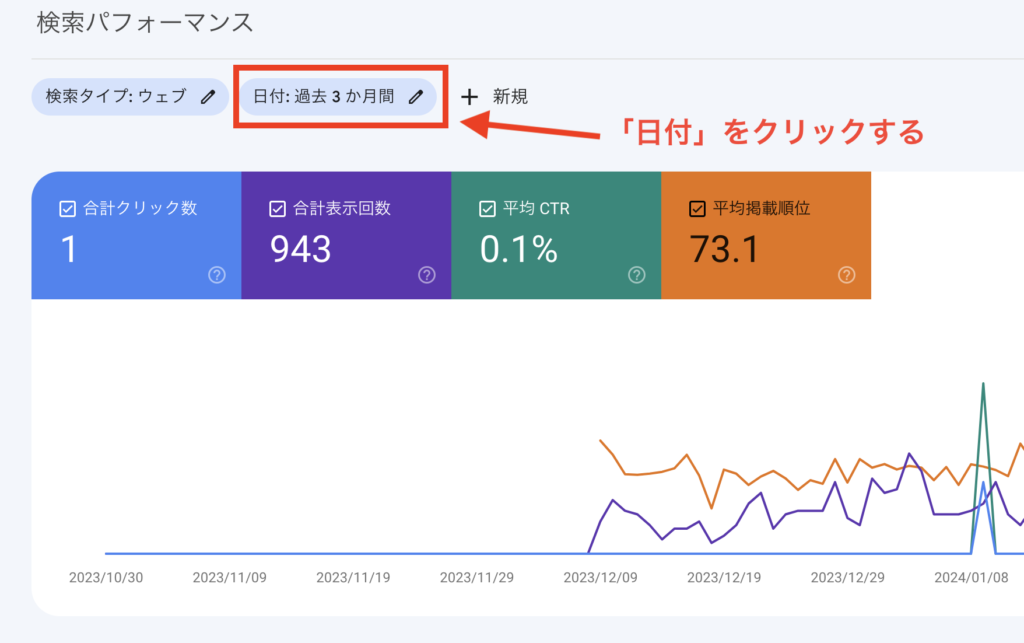 サーチコンソールの検索パフォーマンスの期間を絞る